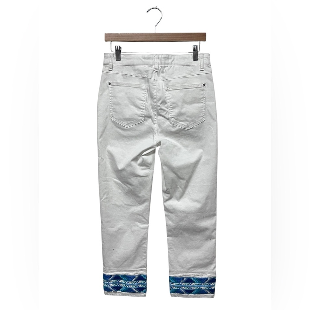 NWT APNY | Southwestern Cuff Cropped Straight Pull On White Denim Jeans 10‎ - Picture 2 of 10
